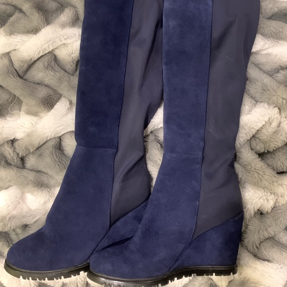 Stuart Weitzman Navy Blue Wedge Over-the-knee Boots - Picture 2 of 8